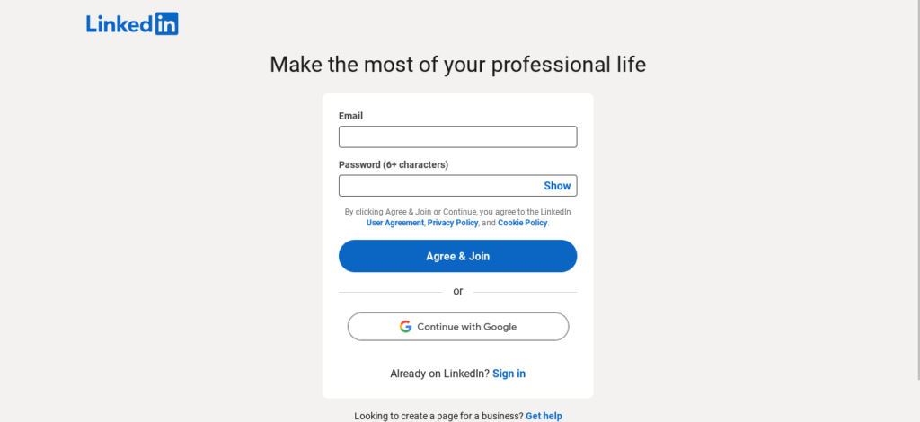 Linkedin account sign up