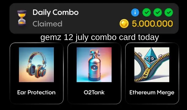 This image shows the July 12th Daily Gemz Combo cards.