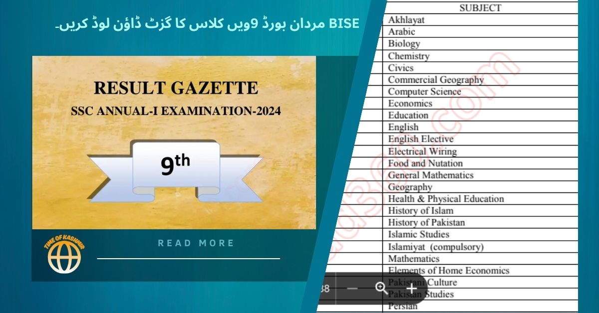 Download BISE Mardan Board 9th Class Gazette Easily